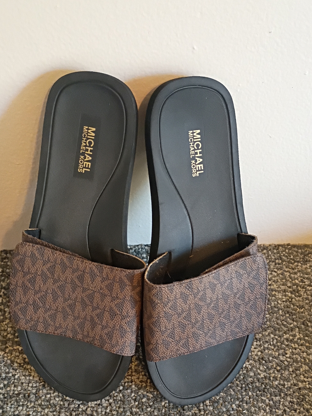 Michael Kors Brown Logo Monogram Slide Sandals
